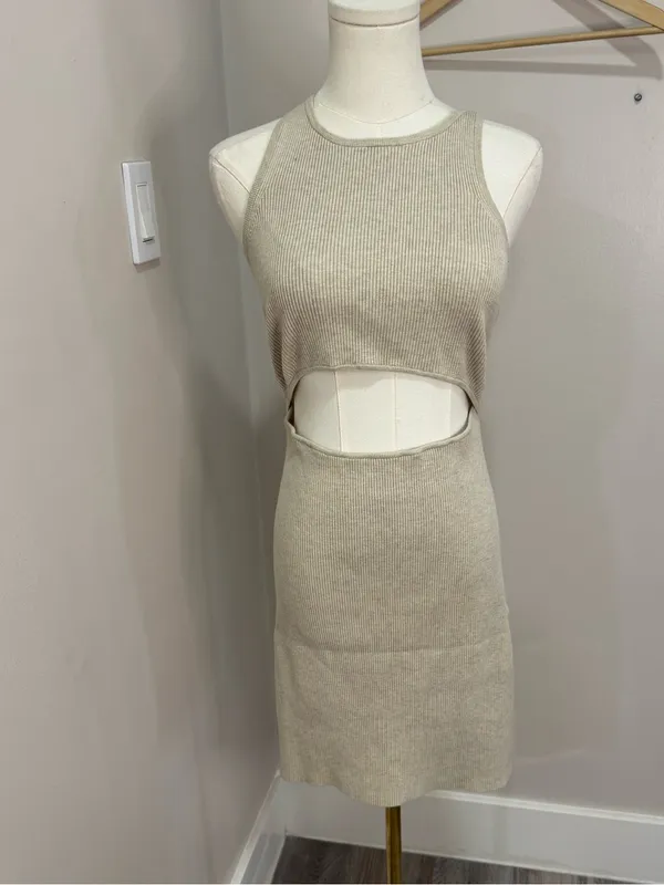 Aritzia WILFRED FREE‎ Bodycon Cut-Out Ribbed Eco Knit Mini Dress Large - Image 2