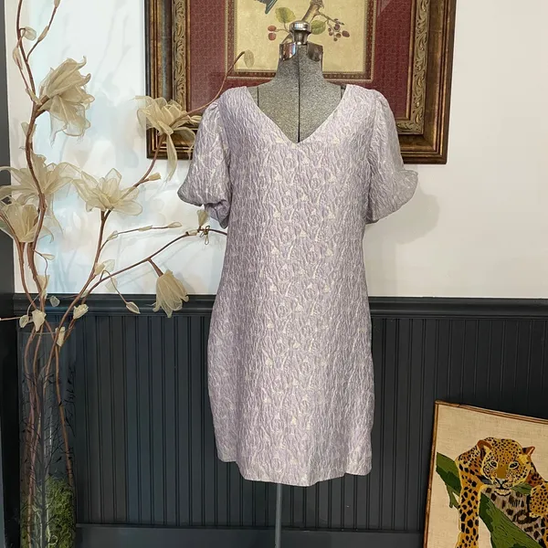 NWT Greylin Cali Jacquard Silk Blend Puff Sleeve Mini Dress Lavender L🧡🎀 - Image 3