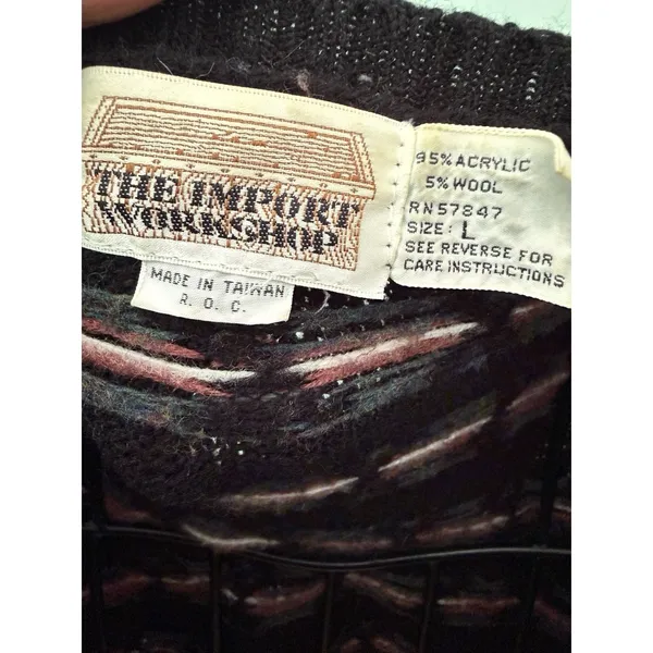 Vtg Fair Isle The Import‎ Workshop Wool Blend Button Cardigan Sweater Large - Image 4