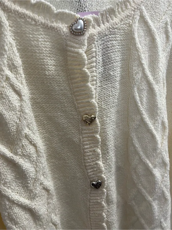 wild fable Cream Cable-Knit Cardigan with Heart Buttons - Image 2