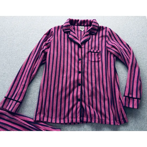 Anne Klein Women's 2 pc Size Medium PJ'S Fleece Pajama Set Striped Pink/Purple - Image 2