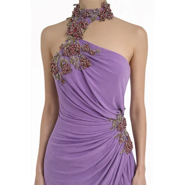 NWT Ieena for Mac Duggal 2227 Lilac Lavender One-Shoulder‎ Beaded Gown Sz 2 - Image 2
