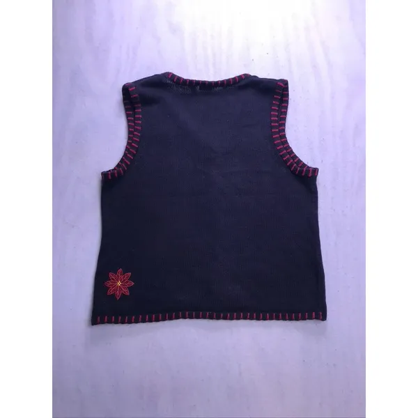Holiday Editions Sweater Vest Women XL Black‎ Red Poinsettia Beaded Christmas - Image 4
