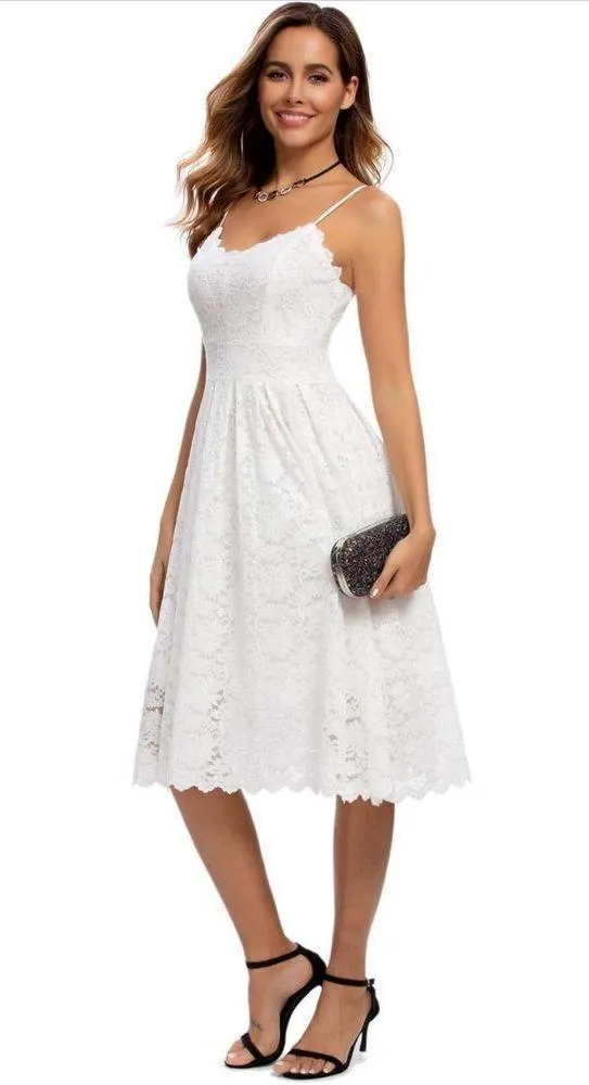 NEW White Lace Dress Cocktail Formal Wedding Graduation M - Image 2
