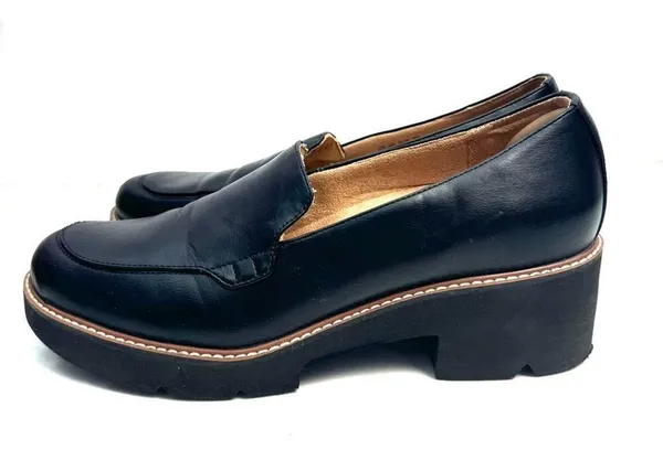 Naturalizer Black Cabaret Faux Leather Lug Sole Loafers Platform Heels Size 10 - Image 3