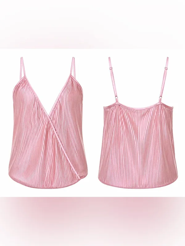 Wayf Satin Pleated Bodysuit in Rose Pink - Image 2