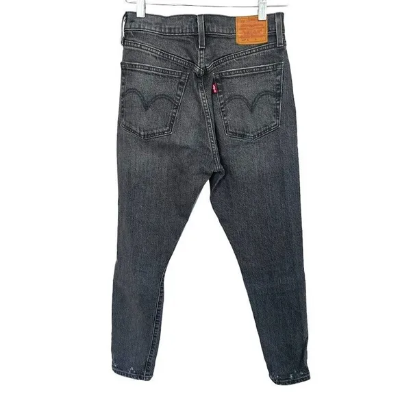 Levis Premium‎ 501 Jeans Women 27x 28 Black Denim Button Fly Straight Distressed - Image 6