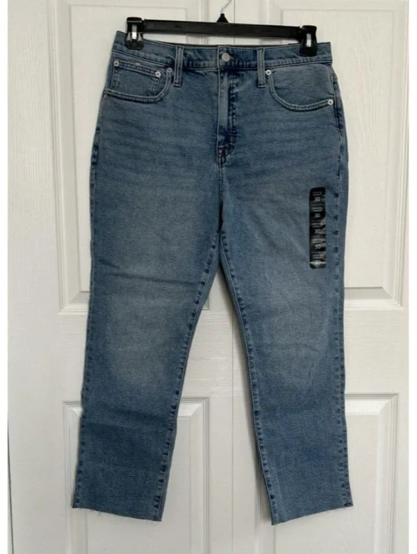 J Crew $118 Essential Straight Leg Jeans Medium Blue Raw Hem Size 30 CD679 - Image 2