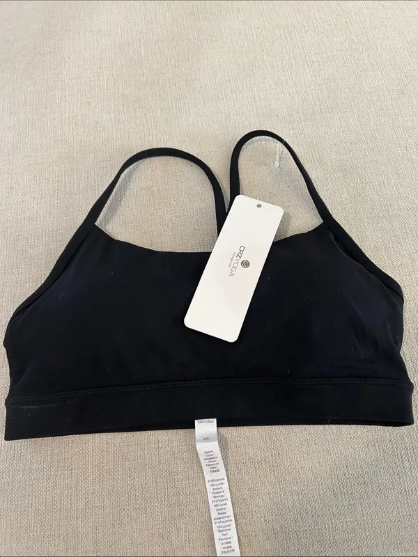 CRZ YOGA Butterluxe Y Back Spaghetti Thin Strap Sports Bra, Black, XS, NEW - Image 3
