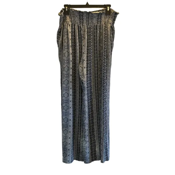 Three dots blue pattern boho wide leg pants XXL Beachy flowy travel stretchy - Image 2