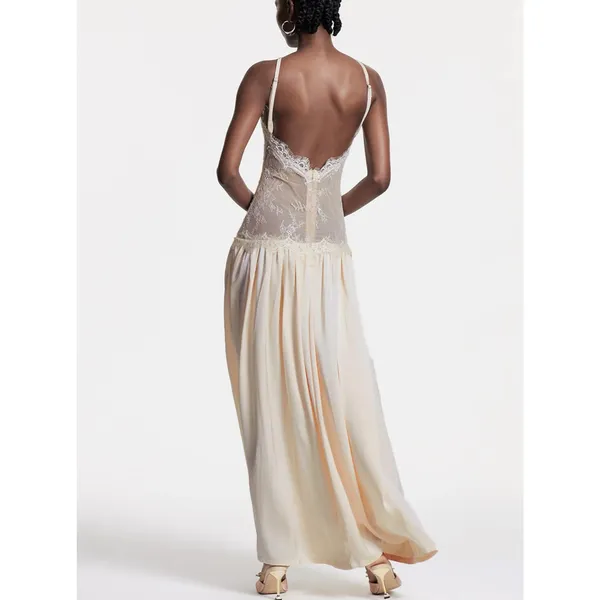 Innovare Denim Maxi Dress Lace Cadwalader Size S Nude Blush - Image 9