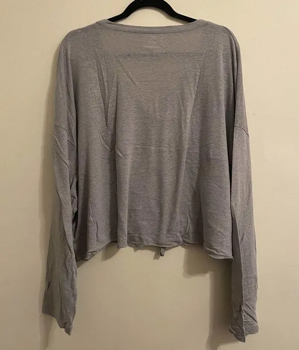 Aerie Gray Breezy Linen Distressed Henley T-Shirt Size XXL - Image 10