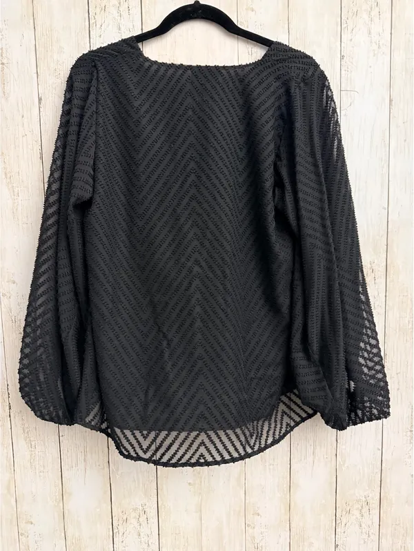 VICI Women’s Large Black Chevron Sheer Balloon Sleeve Blouse USA - Image 4