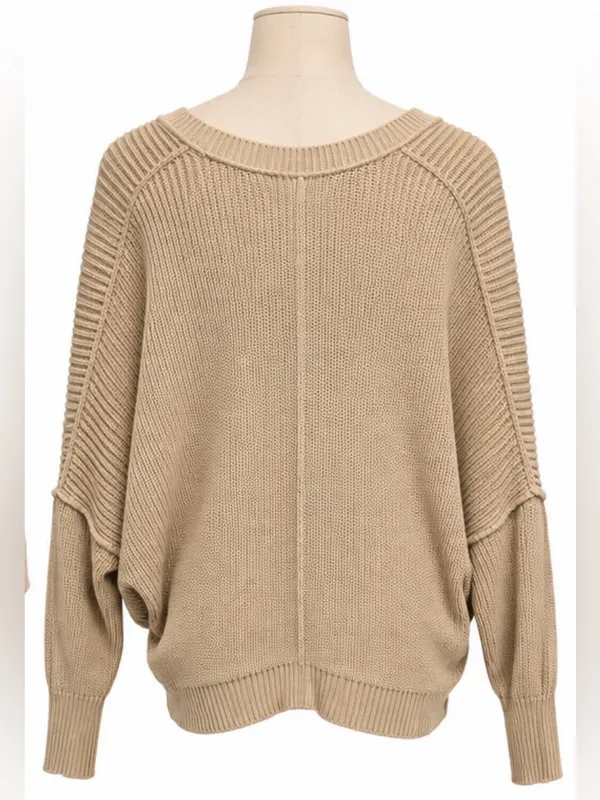 Aerie Beige Batwing Dolman Sweater Oversized High Low Knit Size S - Image 3