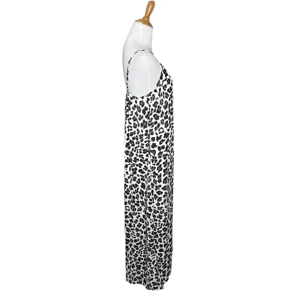 Pink Lily Spaghetti Strap Leopard Print Maxi V Neck Dress Size Small Side Split - Image 6
