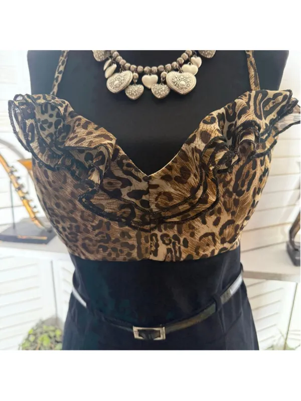vintage Y2K dress animal print black sweetheart ruffles cocktail grunge glam 11 - Image 9
