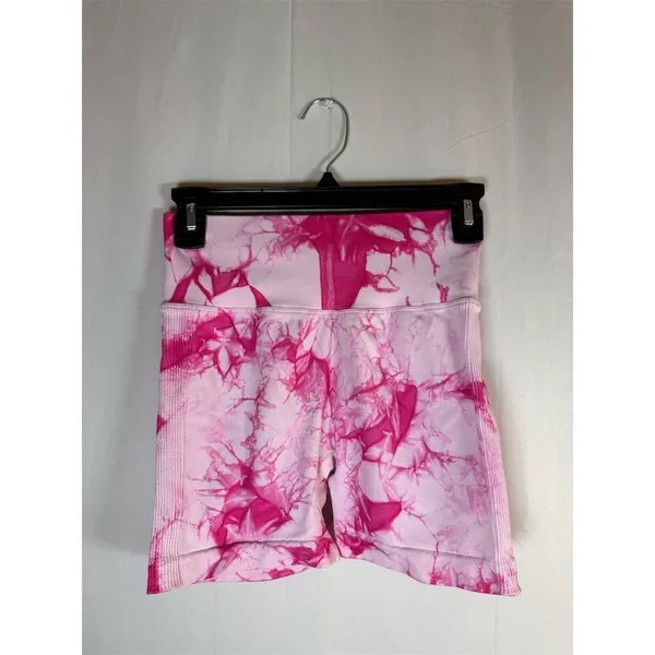 Unbranded Biker Shorts Womens M Pink Tie Dye High Waist Scrunch - Image 2