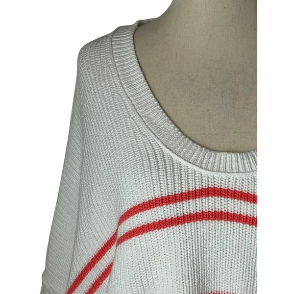 Aerie Beyond Cropped Sweater‎ Women Small White Pink Stripe Cotton Boxy Slouchy - Image 8