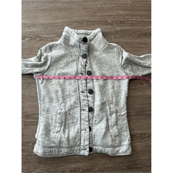 Hollister Gray Sherpa Lined Coat Womens Medium Funnel Neck Button Front Jacket - Image 8