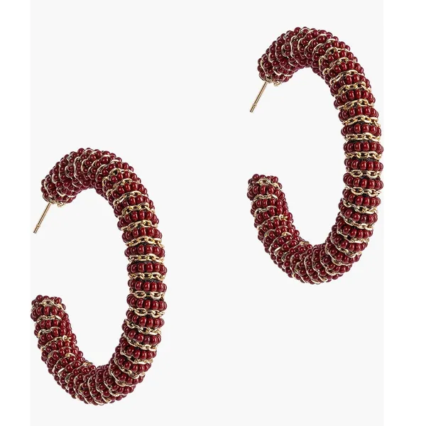 Deepa Gurnani Zareen Hoop Earrings,‎ Maroon/Gold, NWT - Image 3
