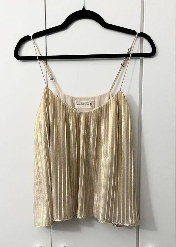 Vintage Abercrombie & Fitch Metallic Pleated Cami - Gold - XS - Image 5
