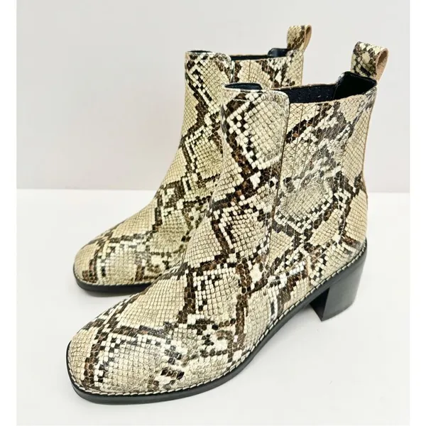 Nordstrom Rack Ankle Booties Size 8.5 Leather Snake Print Block Heel‎ NEW - Image 2