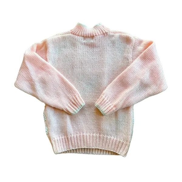 VTG 80’S Knit Sweater Sz M Pastel Pink Snowflake Mock Neck Chunky Cottagecore - Image 4