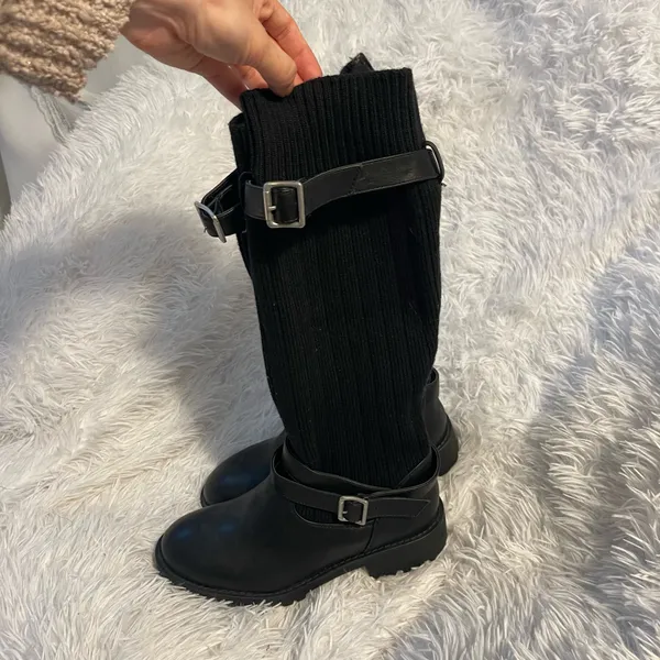 Kawaii Black Knitted socks belted Boots - Image 6