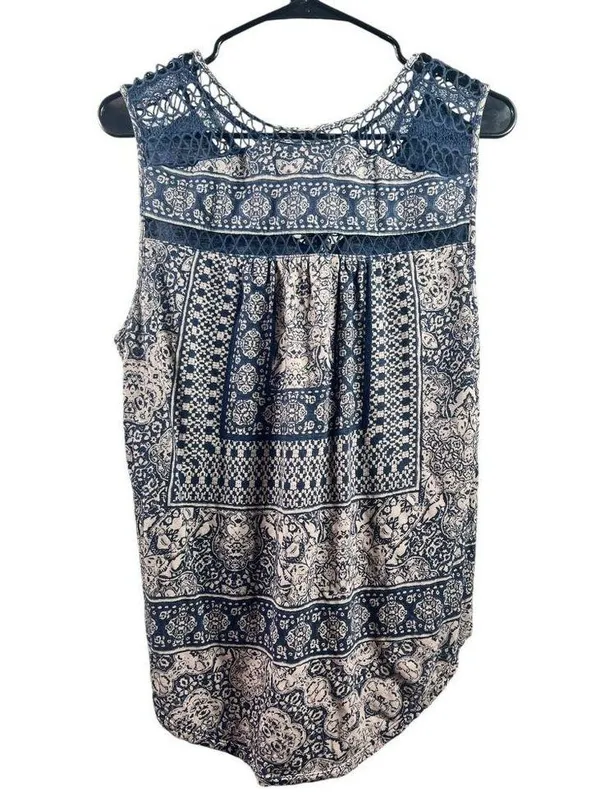 Lucky Brand Women's Navy Blue & Tan Sleeveless Top - Image 3