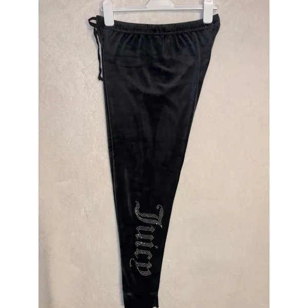 Juicy Couture Black Velour Joggers‎ Rhinestone Logo Y2K Sleepwear Pants Small - Image 6