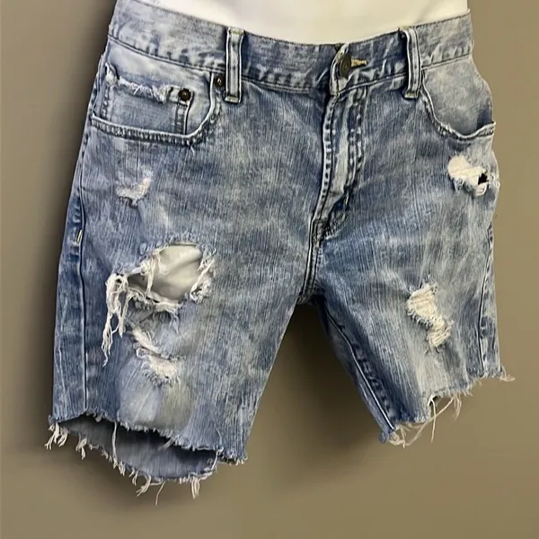 American Eagle Light Wash Distressed Faded Flex Skinny Jean Shorts- Size 34 - Image 3