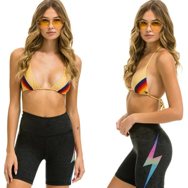 AVIATOR NATION 6” Rainbow Pink High Rise Bolt Graphic Bike Shorts - Image 3