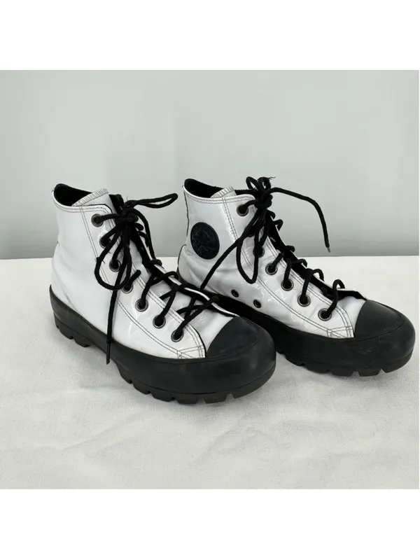Converse All Star Chuck Taylor Lugged High Top Sneakers White Patent Leather 6 - Image 3