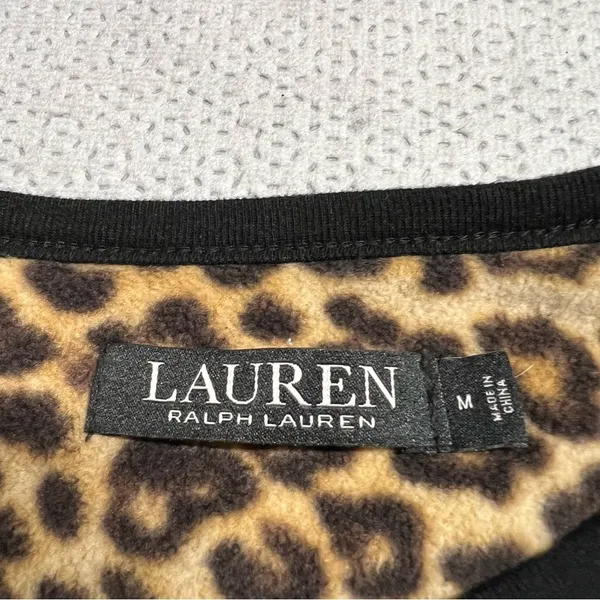 Lauren Ralph Lauren Womens Pajama Top Black Animal Print 2044 Embroidery Medium - Image 3