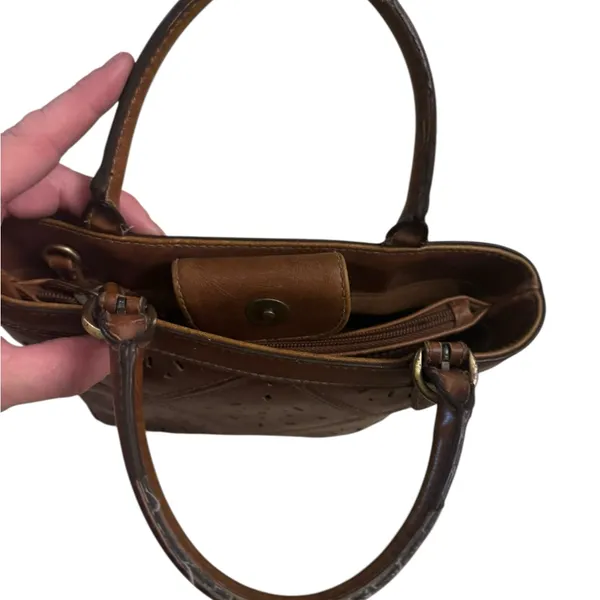 Vintage-Style‎ Brown Faux Leather Handbag Small Tote Purse w/ Cutout Detail Y2K - Image 10