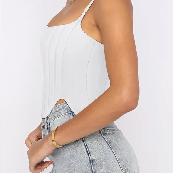 ReoRia Sexy Square Neck Trendy White Clean Girl Corset Crop Top Sz L - Image 4