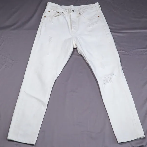 Levi's 501 Skinny Jeans‎ Women 28 White Distressed Button Fly High Rise Denim - Image 2