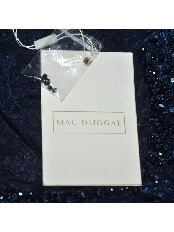 NWT Mac Duggal Size 10 Evening Gown Navy Embellished Thigh High Faux Wrap Formal - Image 12
