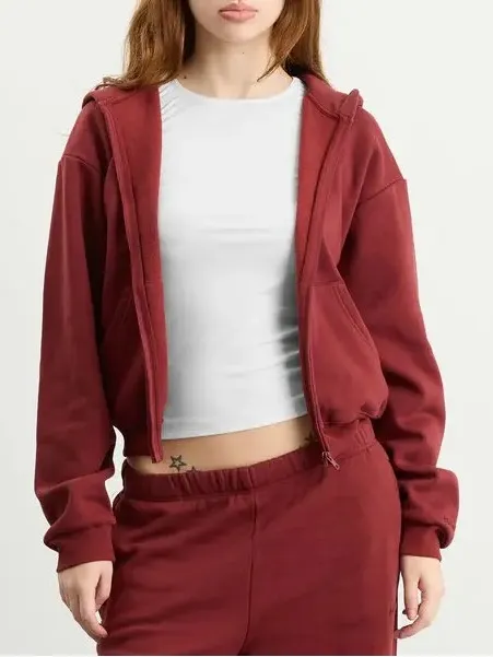 SKIMS (Gar) cotton fleece classic zip up hoodie skims Merlot NWT SIZE S - Image 2