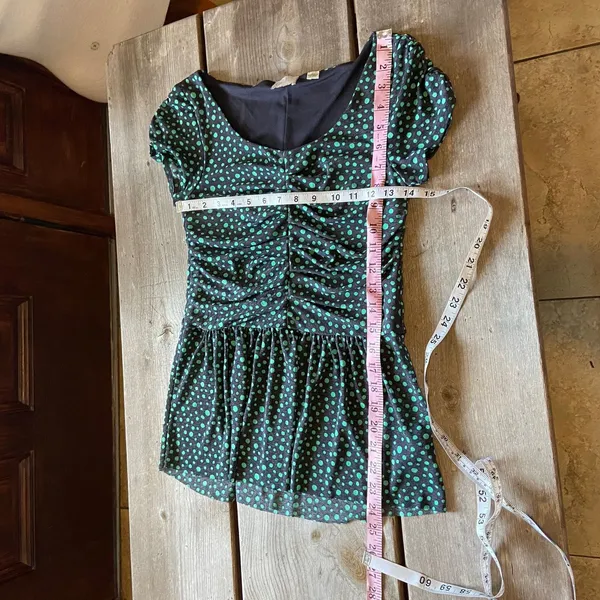Postmark Womens Top‎ Size Small Anthropologie Polka Dot Green Gray Grey Peplum - Image 5