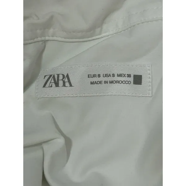Zara white stretchy button up blouse short sleeve business casual small classic - Image 4