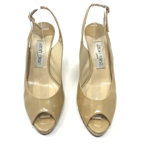 Jimmy Choo Patent Leather‎ Slingback Peep-Toe Platform Pumps Size 37 / US 7 - Image 3