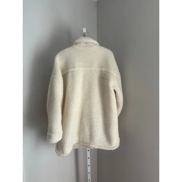 Garage Teddy Coat Cream Faux Sherpa Fleece Pea Coat Women’s Size M / L Cozycore - Image 3