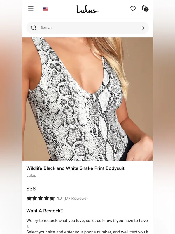 LULUS Women’s Wildlife Black and White Snake Print One Piece Bodysuit Size XS - Image 3
