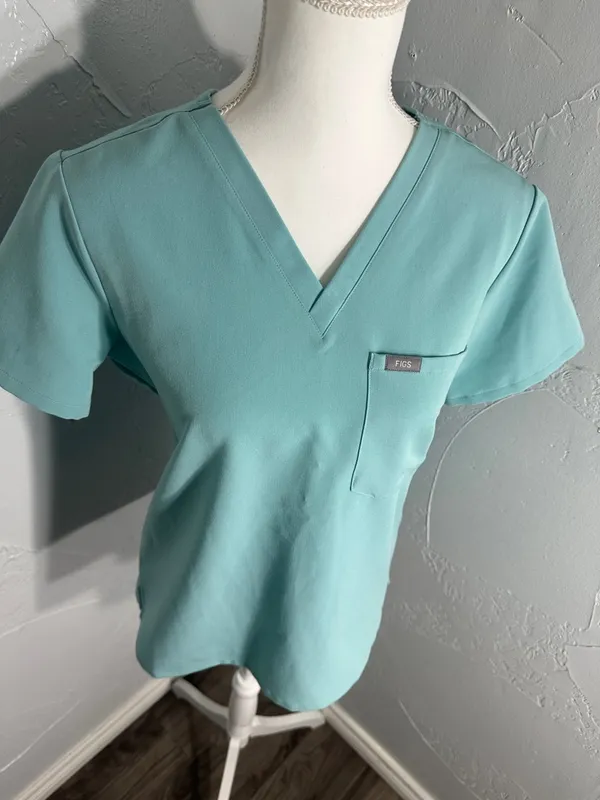 Figs Women's V-Neck Scrub Top in Aqua - Image 7