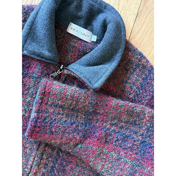 Kilkenny M‎ Wool Tweed Short Sweater Jacket Plaid Full Zip - Image 5