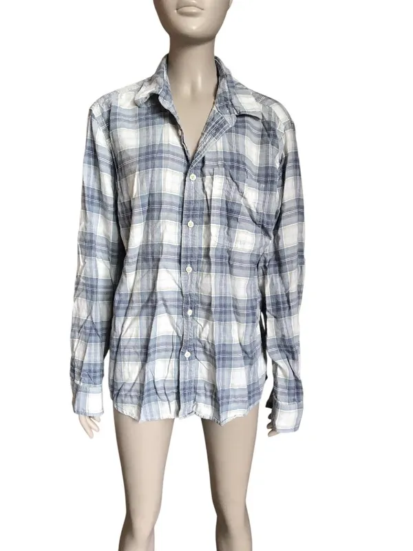 American Eagle Blue and White Plaid Button Up Top - Image 2
