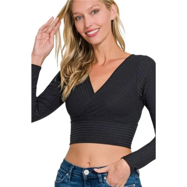 Zenana Ribbed Surplus Waist Band Long Sleeve‎ Top - Image 2