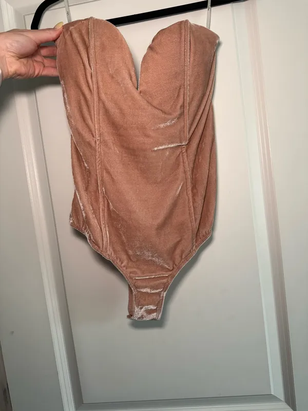 Lulus Velvet Bodysuit Blush Luxurious Life Pink Strapless - Image 2