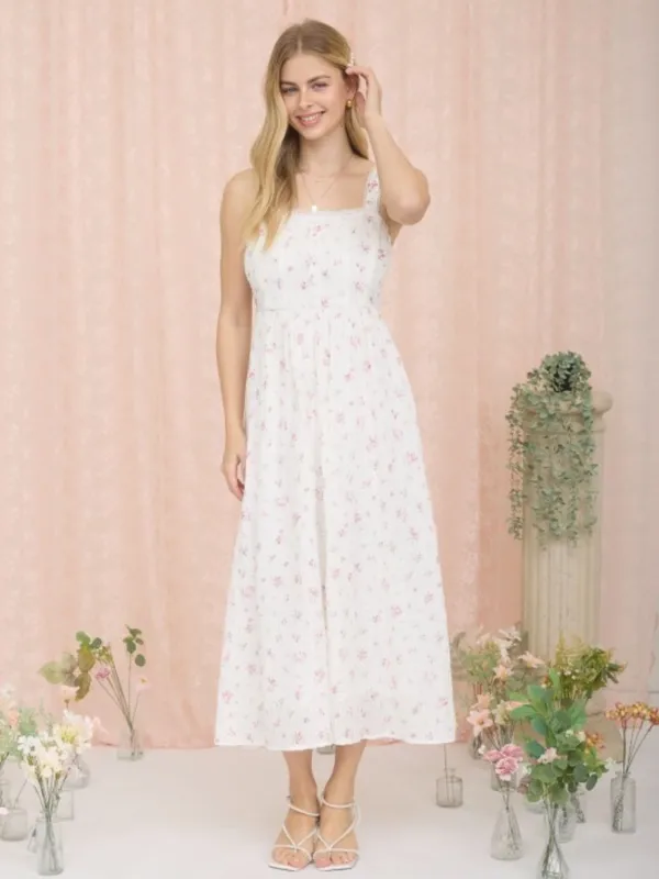 Floral Stripe Clip Dot Sleeveless Maxi Dress Medium - Image 2